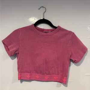 Adidas Short Sleeve Branded Bottom Babydoll Pink Tee